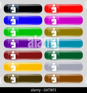 broken arm, disability icon sign. Set from fourteen multi-colored glass buttons with place for text. Vector Stock Vector