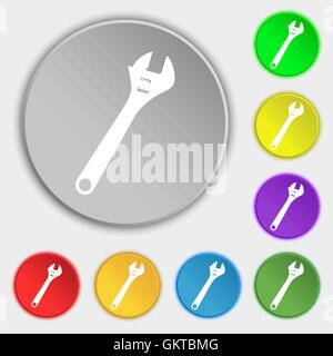 wrench icon sign. Symbol on five flat buttons. Vector Stock Vector