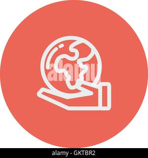 Hand holding earth thin line icon Stock Vector