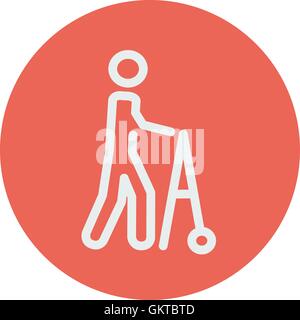 Disabled person with walker thin line icon Stock Vector