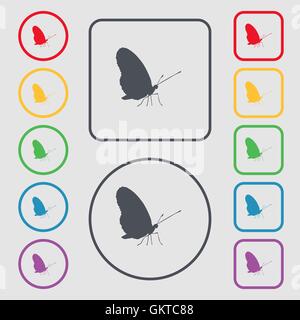 butterfly icon sign. symbol on the Round and square buttons with frame. Vector Stock Vector