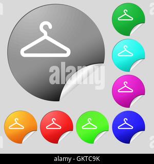 clothes hanger icon sign. Set of eight multi colored round buttons, stickers. Vector Stock Vector