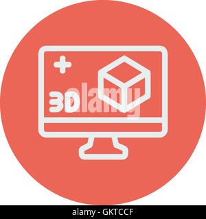 Computer monitor with 3D box thin line icon Stock Vector