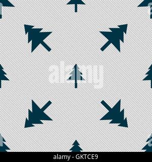 Christmas tree icon sign. Seamless pattern with geometric texture. Vector Stock Vector