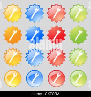 wrench icon sign. Big set of 16 colorful modern buttons for your design. Vector Stock Vector