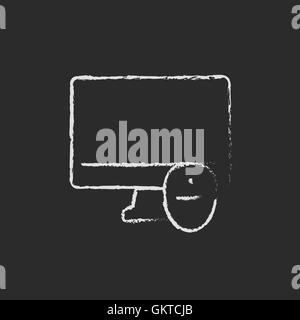 Monitor and computer mouse drawn in chalk Stock Vector