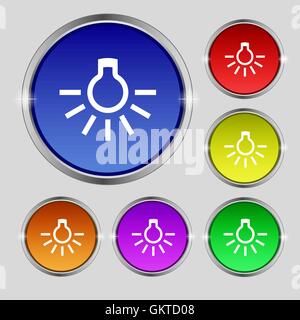 light bulb icon sign. Round symbol on bright colourful buttons. Vector Stock Vector