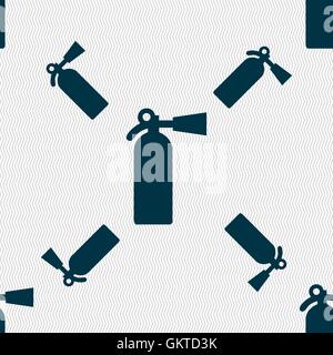 extinguisher icon sign. Seamless pattern with geometric texture. Vector Stock Vector