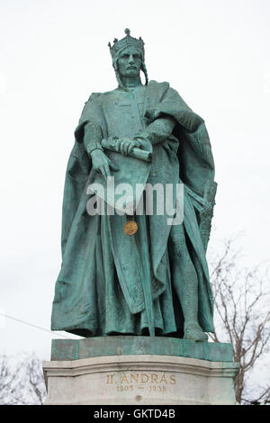 King Andrew II of Hungary. Statue by Hungarian sculptor Gyorgy Zala on the Millennium Monument in the Heroes Square in Budapest, Hungary. Stock Photo