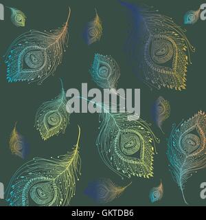 Seamless peacock feather pattern background Stock Vector