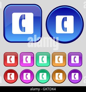 handset icon sign. A set of twelve vintage buttons for your design. Vector Stock Vector