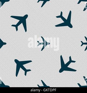 Plane icon sign. Seamless pattern with geometric texture. Vector Stock Vector