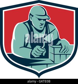 Masonry Mason Worker Brick Shield Retro Stock Vector