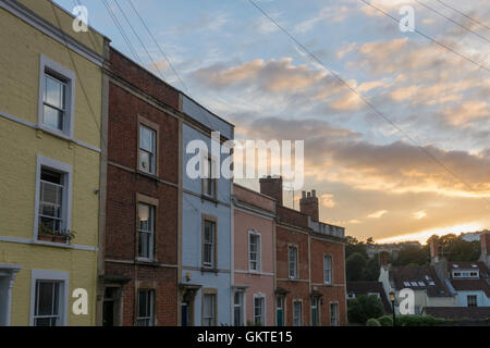 Sunset over the colourful terraces of Cliftonwood during the 38th annual Bristol International Balloon Fiesta Stock Photo