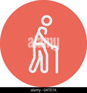 Man with cane thin line icon Stock Vector