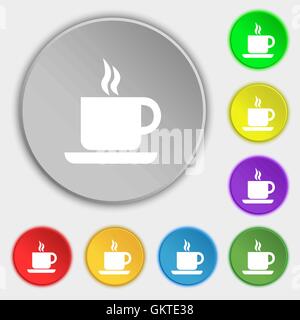 coffee icon sign. Symbol on five flat buttons. Vector Stock Vector