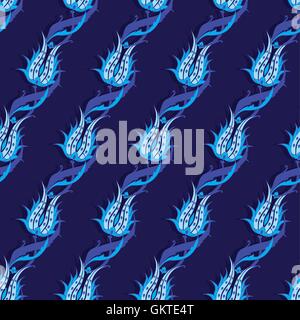 Vector Blue Turkish Tulips Diagonal Seamless Pattern Stock Vector