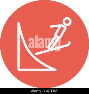 Skier jump in the air thin line icon Stock Vector