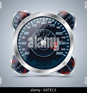 Speedometer with rev counter and other instruments Stock Vector