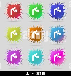 drinking fountain icon sign. A set of nine original needle buttons. Vector Stock Vector