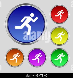 running man icon sign. Round symbol on bright colourful buttons. Vector Stock Vector