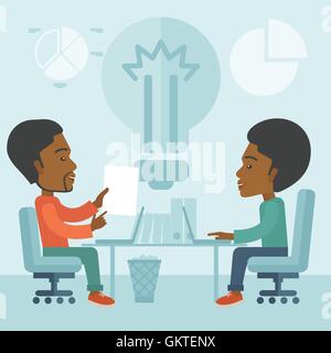Two african businessmen sitting working together. Stock Vector