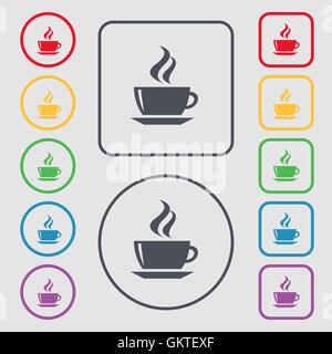 tea, coffee icon sign. symbol on the Round and square buttons with frame. Vector Stock Vector