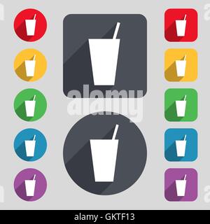 cocktail icon sign. A set of 12 colored buttons and a long shadow. Flat design. Vector Stock Vector