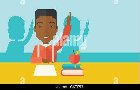 Young black student raising his hand Stock Vector