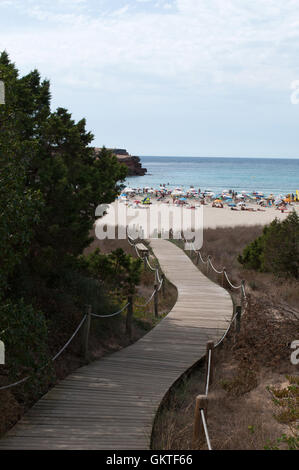 Formentera, Balearic Islands: the wooden path to Cala Saona beach, located in the western part of the island Stock Photo