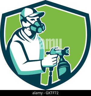 Spray Paint Gun Painter Spraying Shield Retro Stock Vector