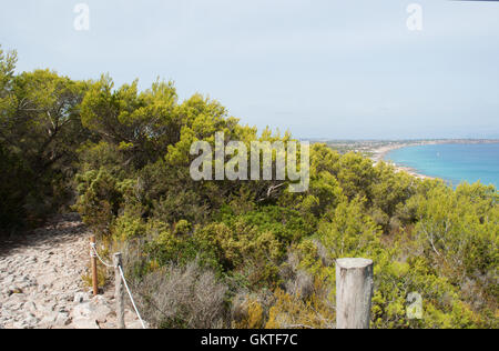 Formentera: the stone path of Camino Romano, or Cami de Sa Pujada, an ancient Roman road which lead from Es Calo to La Mola Stock Photo