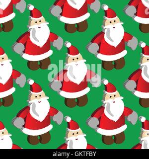 pattern with pixel art Santa on a background. Stock Vector