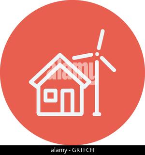 House with windmill thin line icon Stock Vector