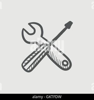 Screw driver and wrench tools sketch icon Stock Vector