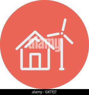 House with windmill thin line icon Stock Vector