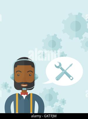 African operator with headset as customer service Stock Vector