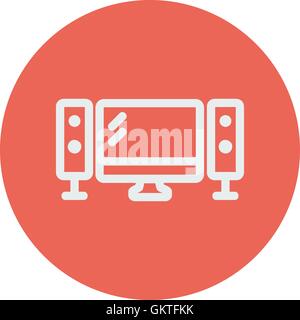 Flat screen television with speaker thin line icon Stock Vector