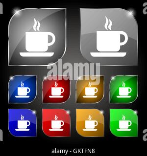 coffee icon sign. Set of ten colorful buttons with glare. Vector Stock Vector