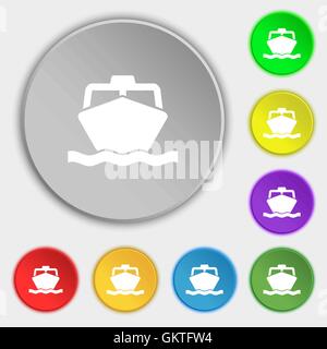 the boat icon sign. Symbol on five flat buttons. Vector Stock Vector