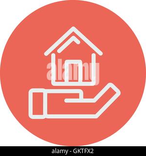 Hand holding house thin line icon Stock Vector