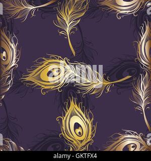 Peacock feather seamless in white background Stock Vector