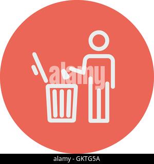 Man throwing garbage in a bin thin line icon Stock Vector