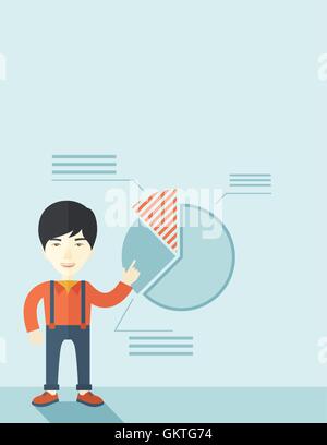 Young man with his financial pie chart. Stock Vector