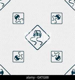 Road slippery icon sign. Seamless pattern with geometric texture. Vector Stock Vector