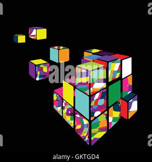 Rubik cube 3D vector with black background. Vector illustration. Stock Vector