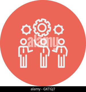 Businessmen holding a gear of machine thin line icon Stock Vector