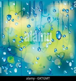 raindrops on the window with hearts Stock Vector