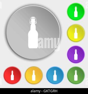 bottle icon sign. Symbol on five flat buttons. Vector Stock Vector