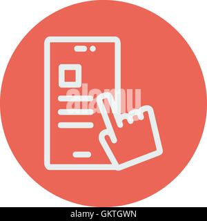 Smartphone and hand checking of work task schedule thin line icon Stock Vector